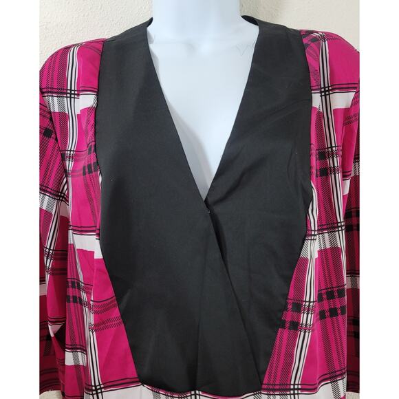 Cato Pink Black Plaid Snap Front Closure Top 14W 16W Plus Lightweight Soft Flowy - Picture 5 of 6